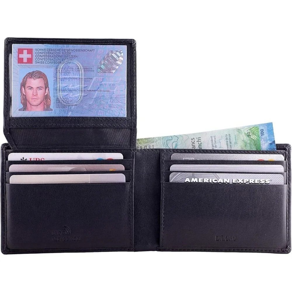 Men's Napa Black Travel Leather Bifold Wallet Card Top Slip Flip Pockets